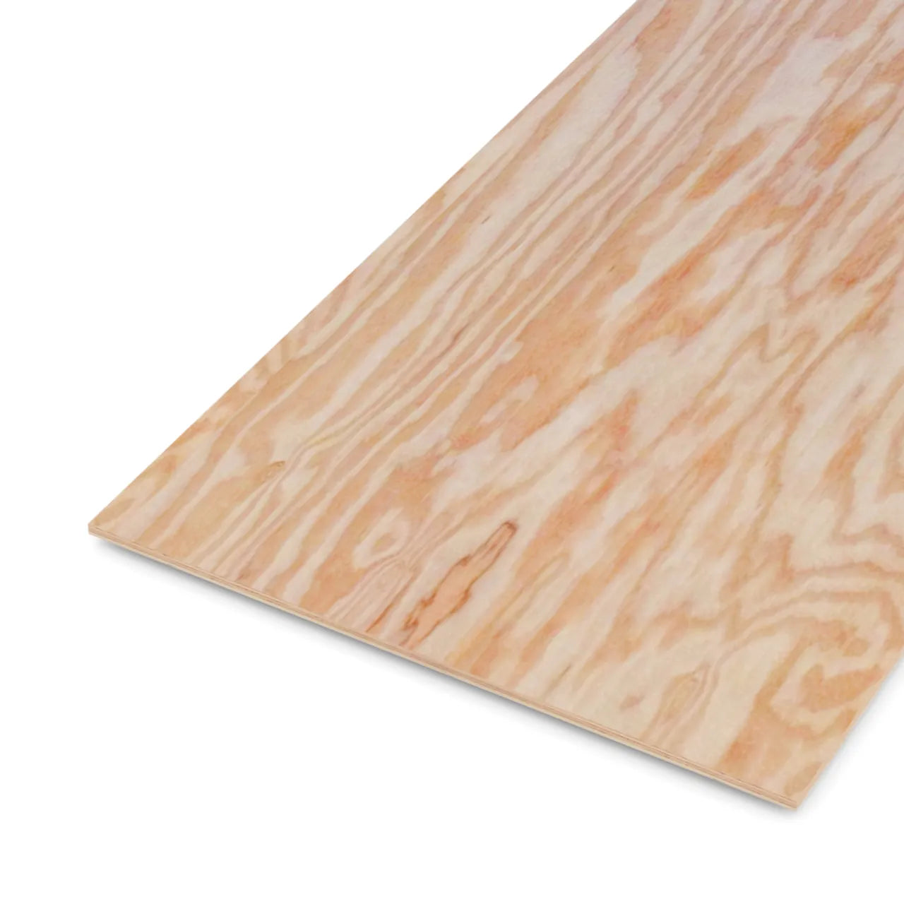 The Go Build 1/2 in. x 4 ft. x 8 ft. Douglas Fir Plywood features a weather-resistant light natural wood grain, shown angled against a white background.